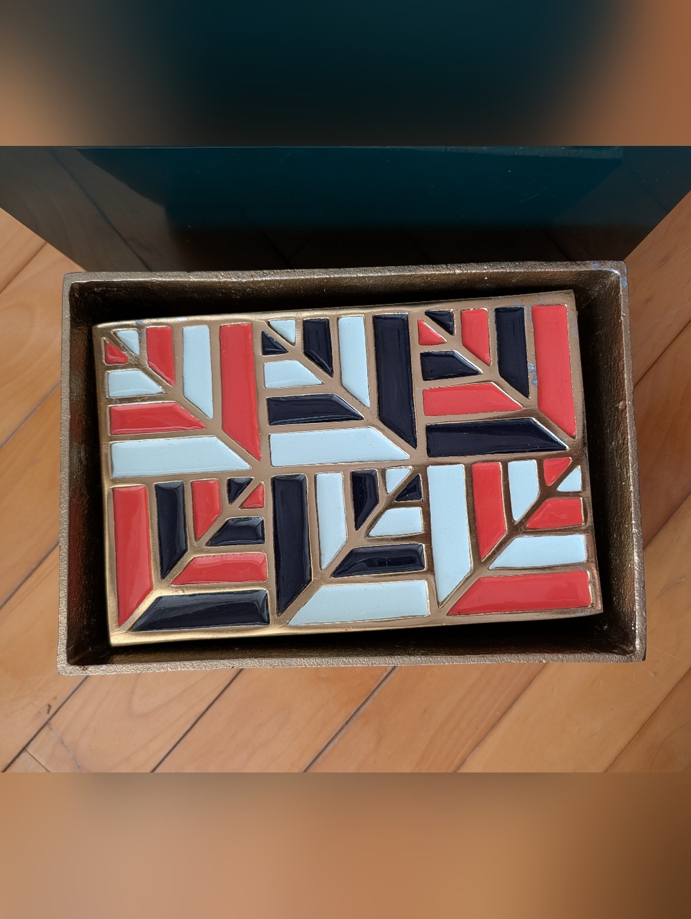Vtg Brass & Enamel Large Nesting Boxes - Picture 3 of 16